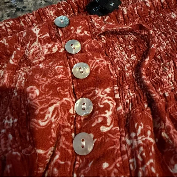 Cynthia Rowley Boho Maxi Skirt Red Floral Button Front Tassel High Waist M - Picture 5 of 9